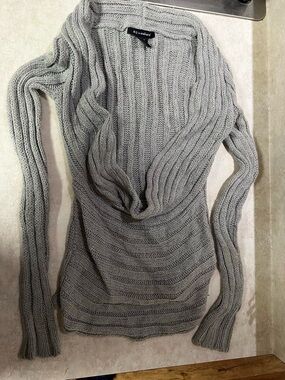 52 Weekends Light Grey Ribbed Cowl Neck Sweater